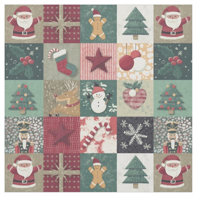Tela Christmas (Xmas) patchwork (De cerca)