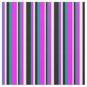 Tela Cian oscuro, fucsia, beige y patrón negro