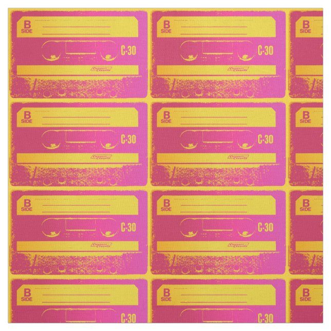 Tela Cinta de cassette rosa y amarillo retro (Retal)