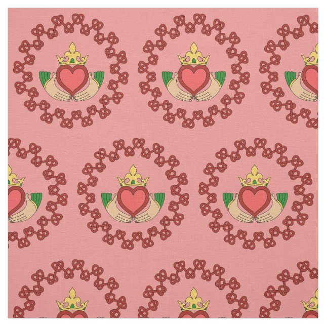 Tela Claddagh y Knotwork rojo en rosa (Retal)