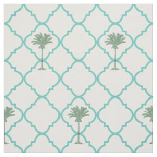 Tela Clásica y simple turquesa y quatrefoil blanco