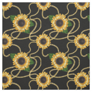Tela Clásico amarillo girasol elegante patrón en negro