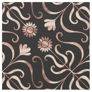 Tela Clásico Damasco Floral Negro y girasol de oro Rosa