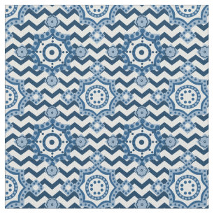 Tela Clásico Motif. de cheurón azul y blanco