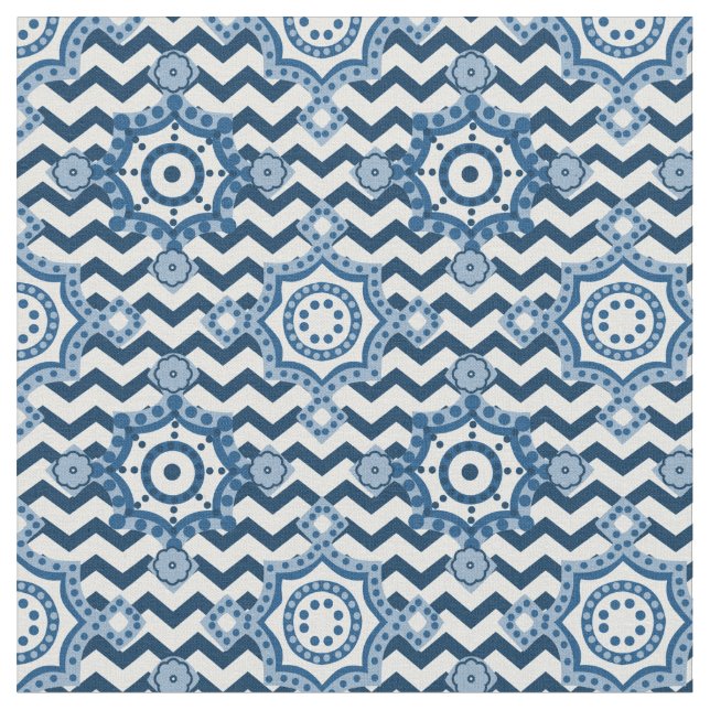 Tela Clásico Motif. de cheurón azul y blanco (De cerca)