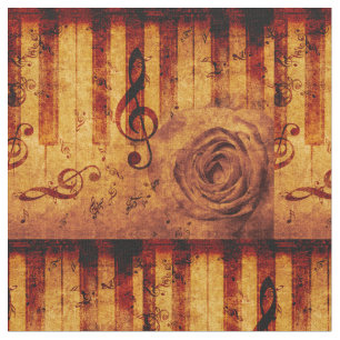 Tela Claves de piano con notas musicales y rosa