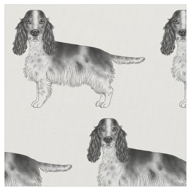 Tela Cocker Spaniel inglés en patrón blanco y negro (De cerca)
