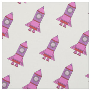 Tela Cohete Rosa - Patrón Espacial para Niños