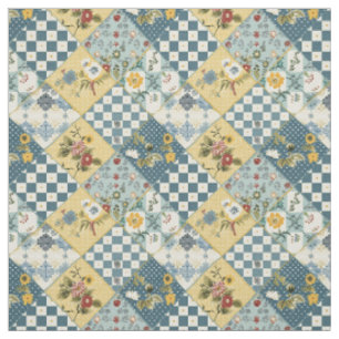 Tela Colcha de retazos azul amarillo verde vintage