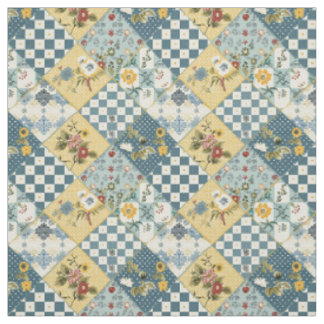Tela Colcha de retazos azul amarillo verde vintage