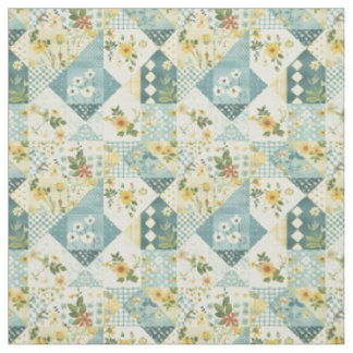 Tela Colcha de retazos azul amarillo verde vintage