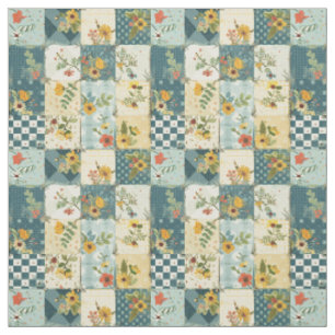 Tela Colcha de retazos azul amarillo verde vintage