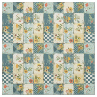 Tela Colcha de retazos azul amarillo verde vintage