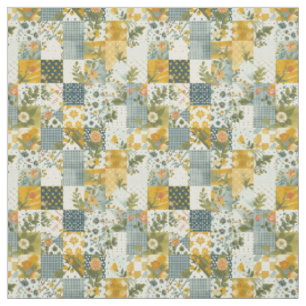 Tela Colcha de retazos azul amarillo verde vintage