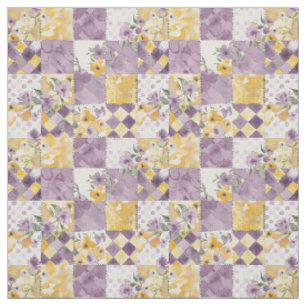 Tela Colcha Vintage de Parche de Amarillo Lila Pastel