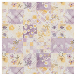 Tela Colcha Vintage de Parche de Amarillo Lila Pastel