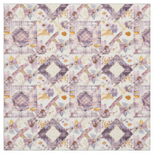 Tela Colcha Vintage de Parche de Amarillo Lila Pastel