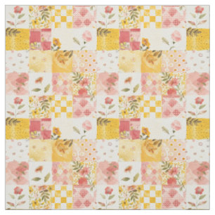 Tela Colcha Vintage de Parche de Amarillo Rosa Pastel