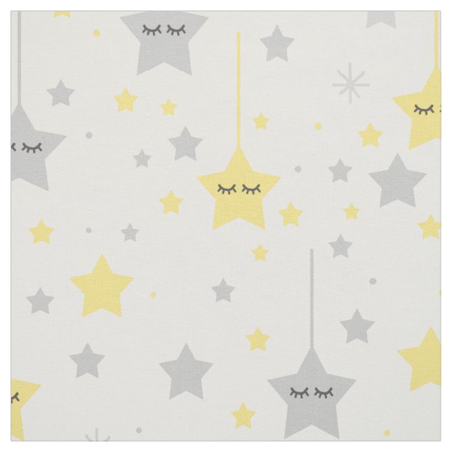 Tela Colgando Sleepy Ojos Estrellas Gris Amarillo (Retal)