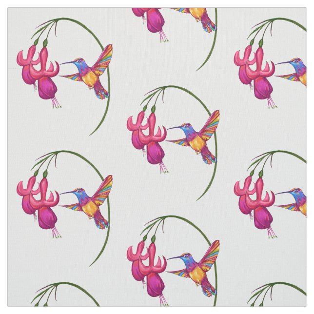 Tela Colibrí con el flor fucsia (Retal)