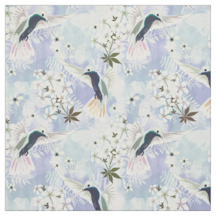 Tela Colibrí y flores blancas