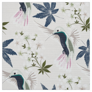 Tela Colibríes y flores blancas.