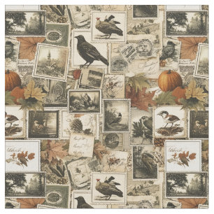 Tela Collage de Ephemera de Otoño Vintage   Aves rustic