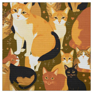 Tela Collage de gatos en Brown, Tan y Rust