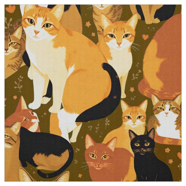 Tela Collage de gatos en Brown, Tan y Rust (Retal)