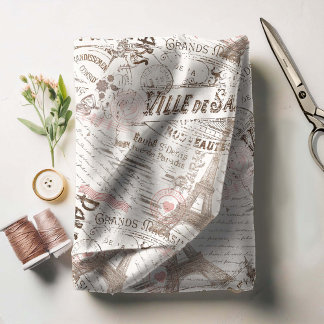 Tela Collage francés antiguo Romance de color rosa ID22