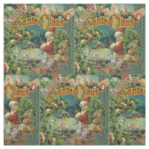 Tela Collage Navideño de Papá Noel Victoriano Antiguo