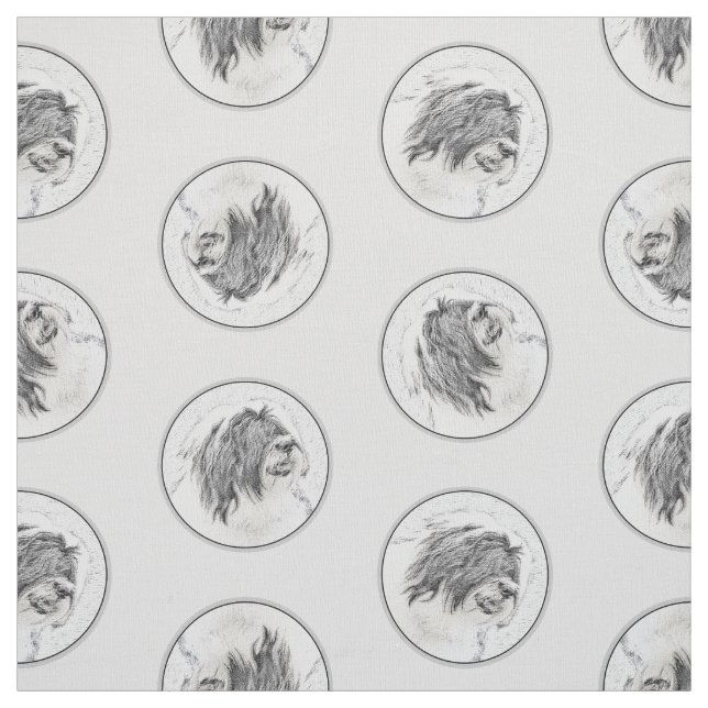 Tela Collie Beardie Black Drawing Cute Dog Art (Retal)