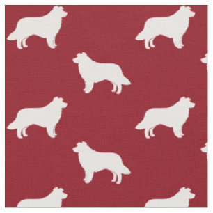 Tela Collie de borde Silhouettes con estampado rojo y b