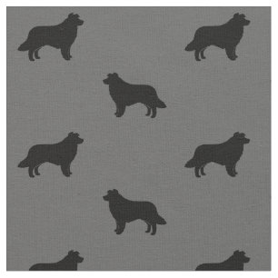 Tela Collie de borde Silhouettes gris y negro estampado