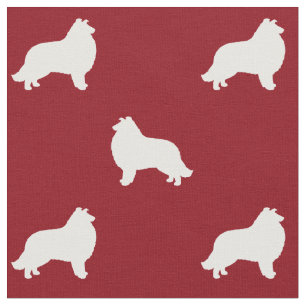 Tela Collie Dog Silhouettes rojo y blanco con estampado