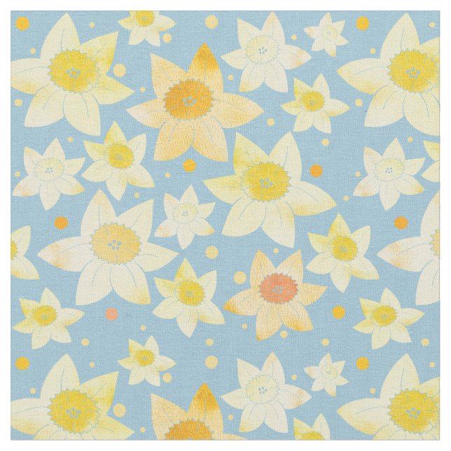 Tela Color de agua amarillo Daffodil & Dots Pattern (De cerca)