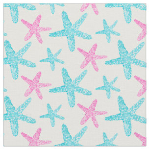Tela Color de agua Patrón rosa Verde azulado Starfish