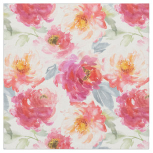 Tela Color de agua rosa Peony Flower Pattern