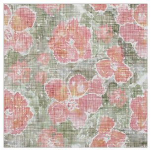 Tela color de flores rojas de color verde oscuro textur