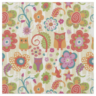 Tela Color floral y búho