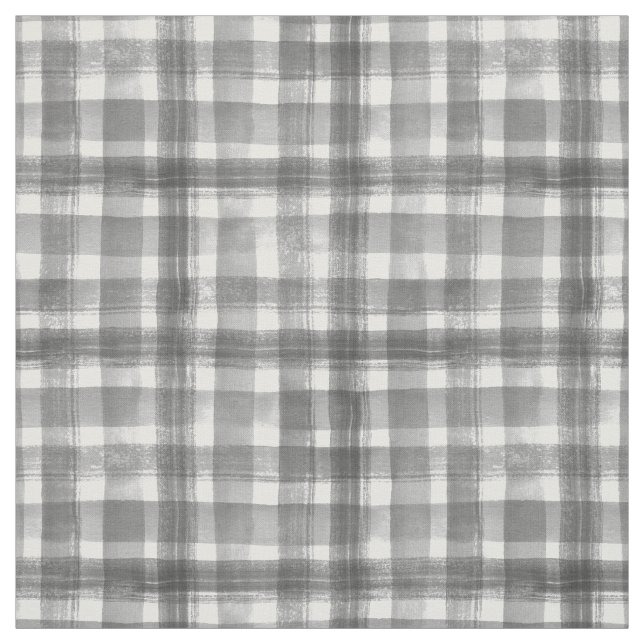 Tela Color gris y blanco, patrón de Gingham controlado (Retal)