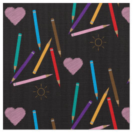 Tela Color Pencils Doodle Pattern Black Fabric
