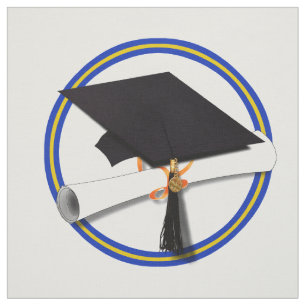 Tela Colores escolares Blue & Gold Grad Cap con Diploma
