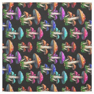Tela Colorido champiñón Sobre Textil De Fondo Negro