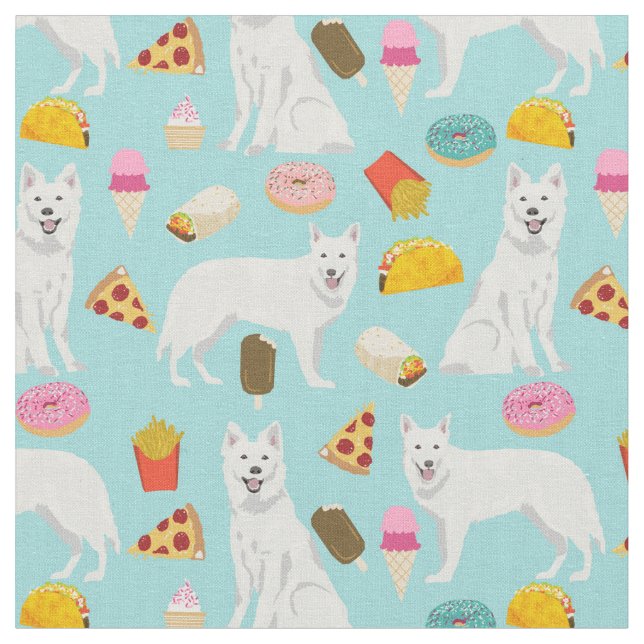 Tela comida basura blanca de perro azul claro (De cerca)