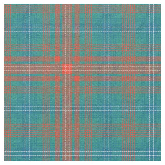 Tela Comprobación azul del Naranja de Tartan Plaid Clan (De cerca)