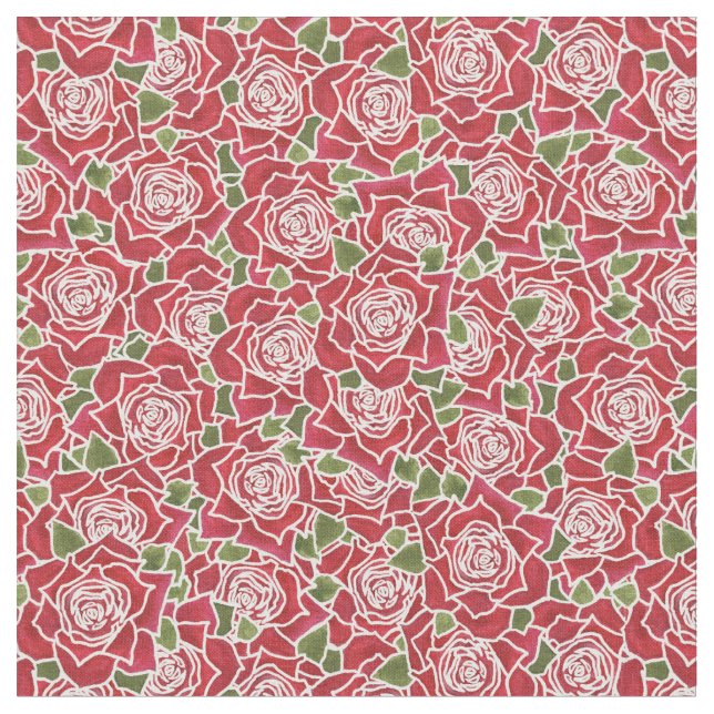 Tela con Estampado de Rosas Rojas Románticas (De cerca)