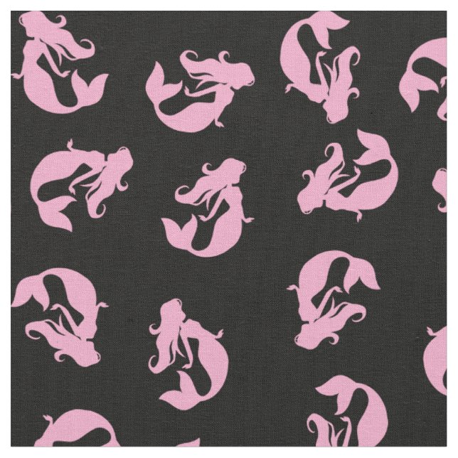 Tela con estampado de sirena rosa y negro (De cerca)