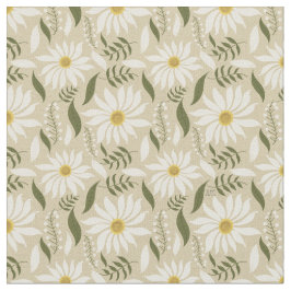 Tela con estampado floral beige de margarita blanc