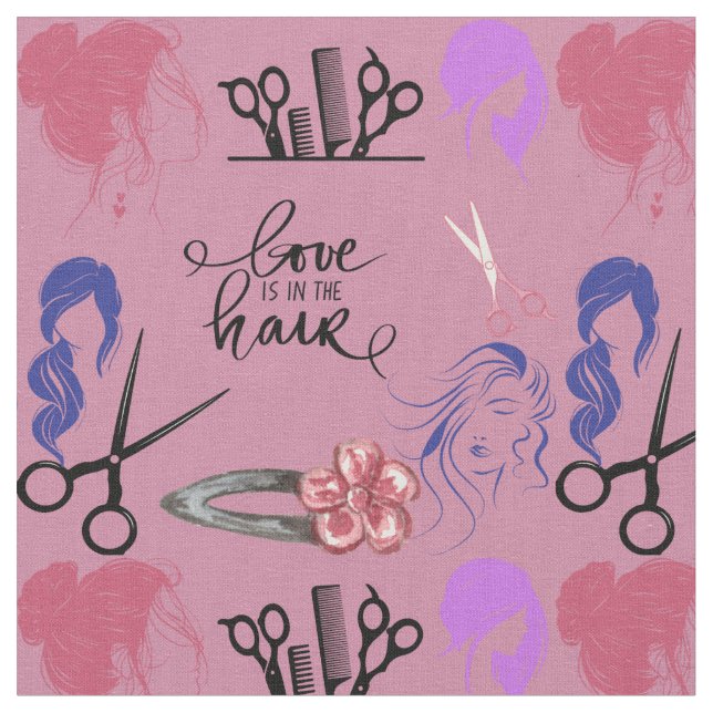 Tela con motivos de peluquería | estilos | tijeras (De cerca)